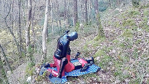 Amateur Masked Latex Rubber Doll Couple Fuck Outdoors In Forest